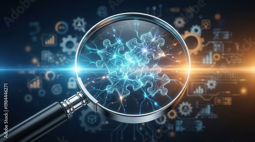 Wallpaper Mural Technical investigation and research showing business strategy analysis through magnifying glass. Torontodigital.ca