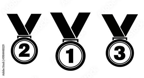 Award Medals with Numbers 1, 2, and 3 for First, Second, and Third Place Winners
