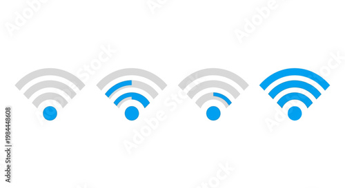 Four variations of a Wi-Fi signal icon, displaying different signal strengths from low to high connectivity