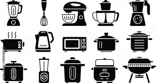 Kitchen appliance icons a black and white collection for culinary tools