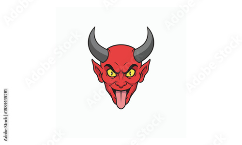 Red Devil Head Mascot Illustration with Horns and Tongue Out
