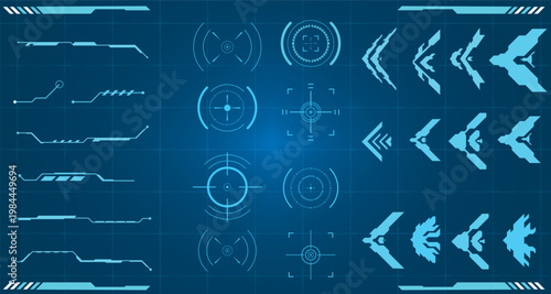 Comprehensive set of sleek, advanced technological interface graphics, providing essential interactive display elements for innovative digital experiences and future-themed projects