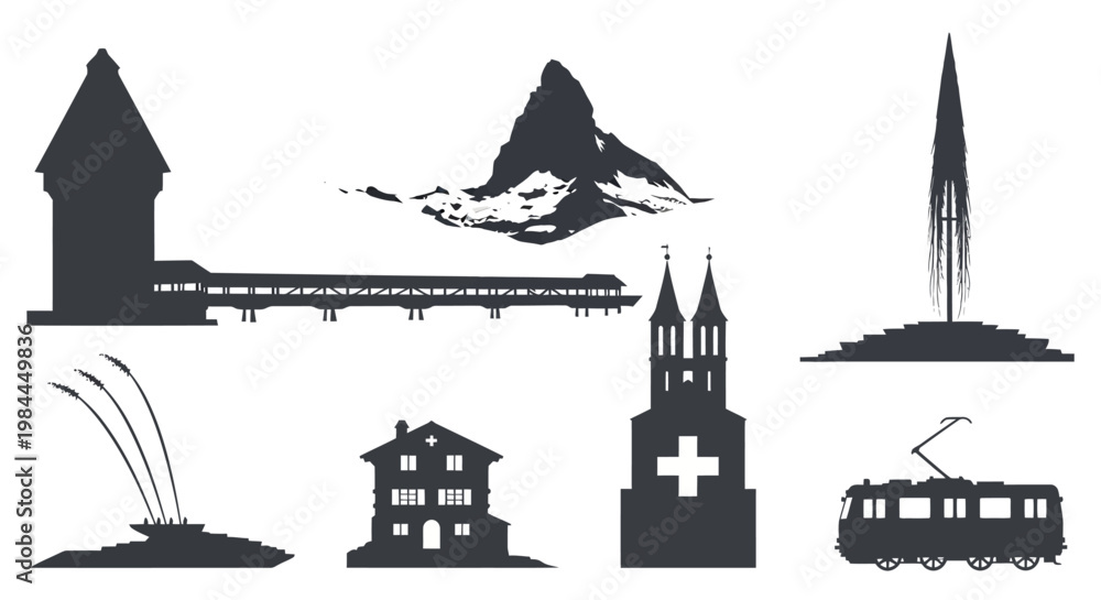Obraz premium Silhouettes of various city landmarks.