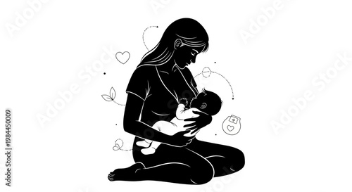 Mother Nursing Newborn Baby Closeup.