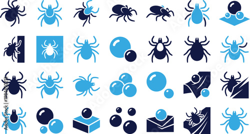 Insect icons set for pest control and biology themes blue and dark navy.
