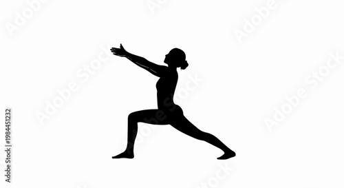 Silhouette vector of woman in warrior pose, yoga practice, fitness and wellness concept, active lifestyle illustration.