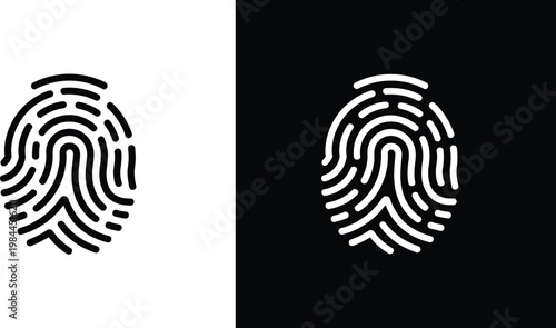 Fingerprint icon simple vector illustration on black and white background for biometric security and identity verification design