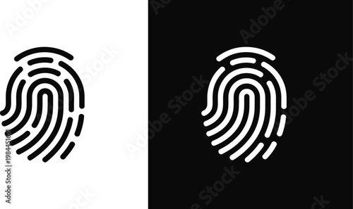 Fingerprint icon simple vector illustration on black and white background featuring biometric pattern for security and authentication use