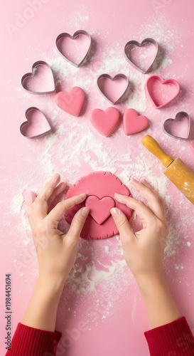 Valentines Day Baking - Heart-Shaped Cookies and Festive Decorations.