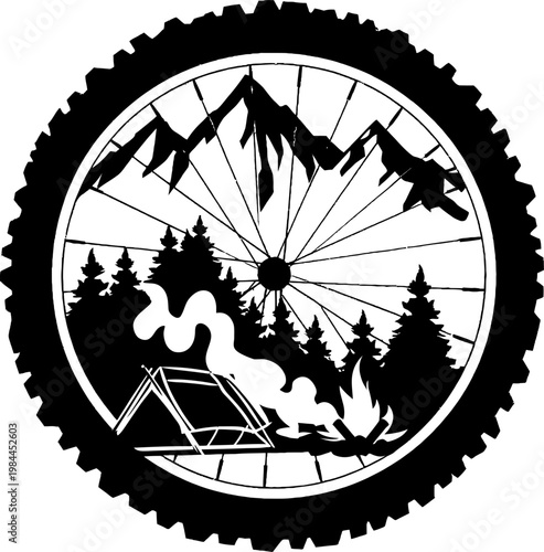 Mountain bike camping emblem