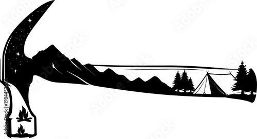 Hatchet camping silhouette scene
