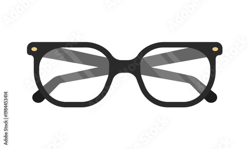 Black square eyeglasses isolated on a light background, classic optical accessory in clean minimal flat vector style
