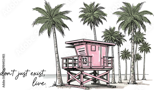 Detailed black and white coloring page featuring a decorative wooden ladder shelf with tropical flora.