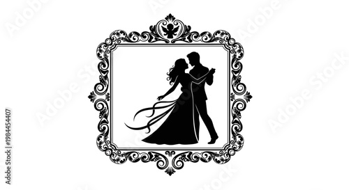 Silhouette of romantic couple dancing.