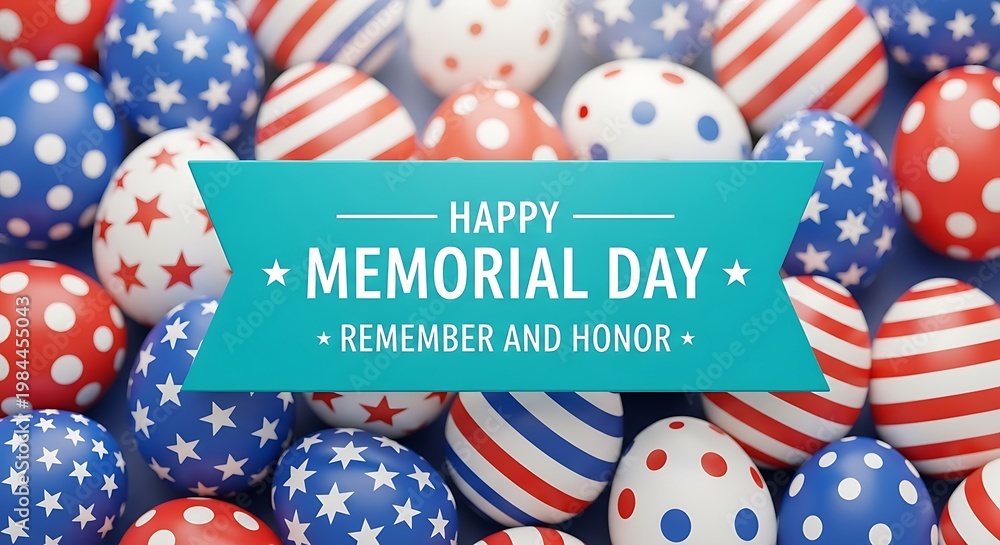 Fototapeta premium Festive memorial day easter eggs with patriotic stars and stripes design