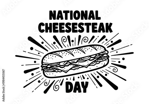 National cheesesteak day handdrawn lettering and illustration