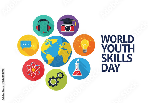 World youth skills day icons and global education concept