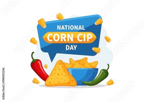 National corn chip day graphic with tortilla chips and peppers