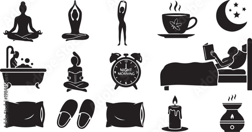 Self Care Routine Icons for Daily Wellness Activities