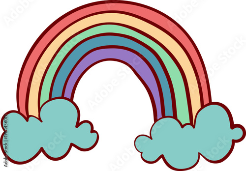 Hand-drawn Rainbow with Clouds Illustration