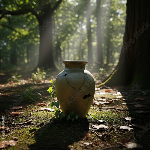 Vase in the Forest - A Study in Light and Shadow.