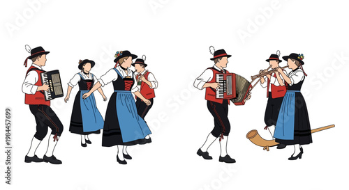 Traditional Bavarian dancers in costume.