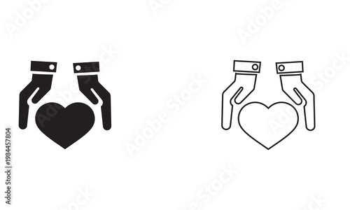 Hands Holding Heart Icons . Icon set of hands holding hearts, representing care, charity, support, protection, and compassion concepts for web and apps.
