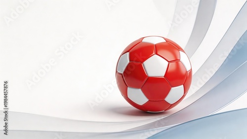 Red and white soccer ball on abstract background