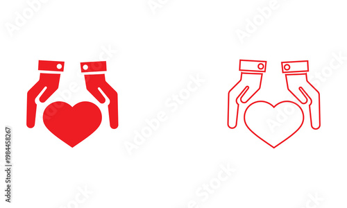 Hands Holding Heart Icons . Icon set of hands holding hearts, representing care, charity, support, protection, and compassion concepts for web and apps.