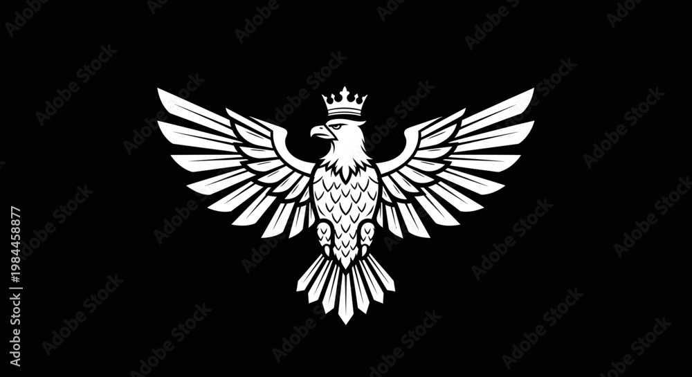 Fototapeta premium Stylized eagle emblem on black background symbolizing power and freedom