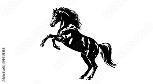 Black horse rearing silhouetted against white background artistic vector