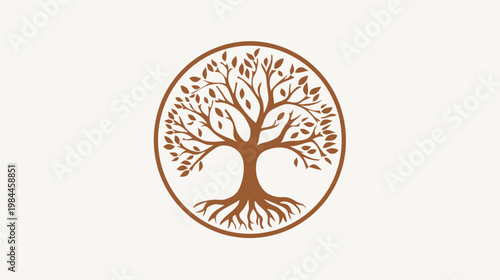 Stylized tree icon within a circle on a white background for various uses