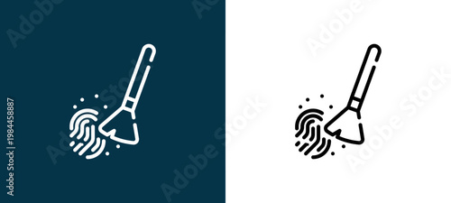 Black and white fingerprint line icon pair, editable stroke vector illustration for web, mobile apps, UI design, branding, and print from Law and Justice