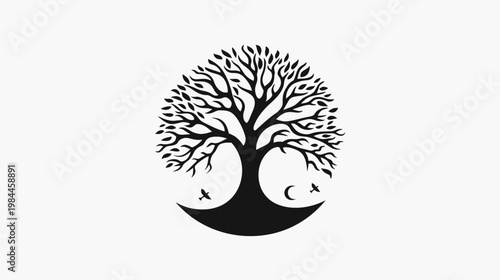 Black and white tree illustration nature concept symbolism and graphic design
