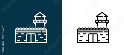 Black and white prison line icon pair, editable stroke vector illustration for web, mobile apps, UI design, branding, and print from Law and Justice