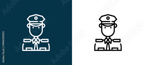 Black and white policeman line icon pair, editable stroke vector illustration for web, mobile apps, UI design, branding, and print from Law and Justice