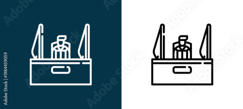 Black and white judge line icon pair, editable stroke vector illustration for web, mobile apps, UI design, branding, and print from Law and Justice