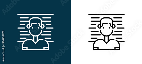 Black and white prisoner line icon pair, editable stroke vector illustration for web, mobile apps, UI design, branding, and print from Law and Justice