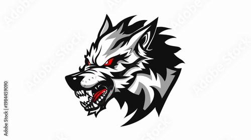 Ferocious wolf head illustration with sharp teeth on a white background