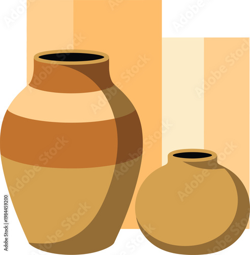 Ancient Clay Pottery Vases Still Life Vector Illustration