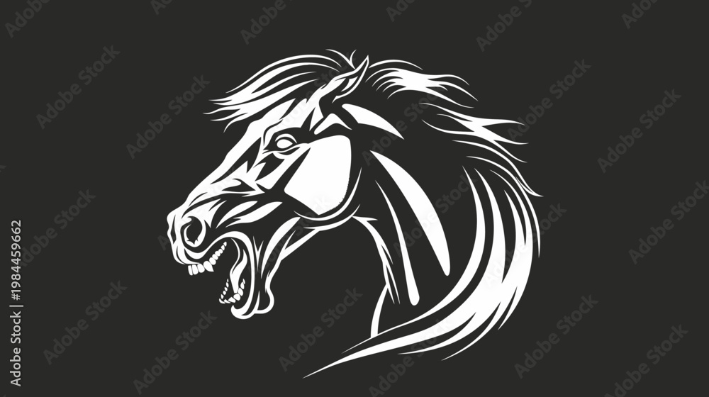 Fototapeta premium Stylized white horse head illustration on a black background for various uses