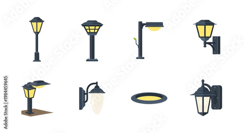 Various outdoor lamp posts and lights.