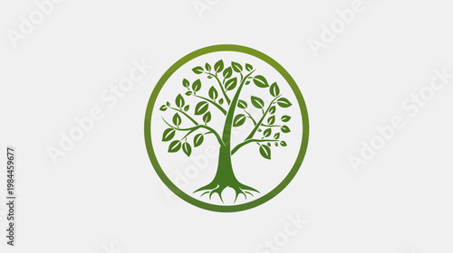 Green tree symbol inside a circle on white background nature concept