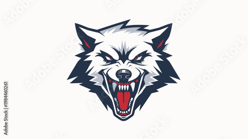 Aggressive wolf head illustration with sharp teeth on an isolated white background