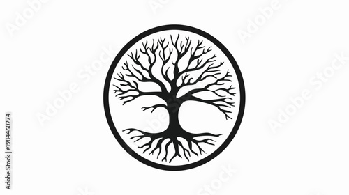 Tree of life graphic emblem design in a circular frame isolated on white
