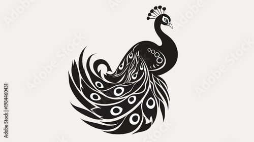 Elegant black peacock silhouette against a light background decorative design