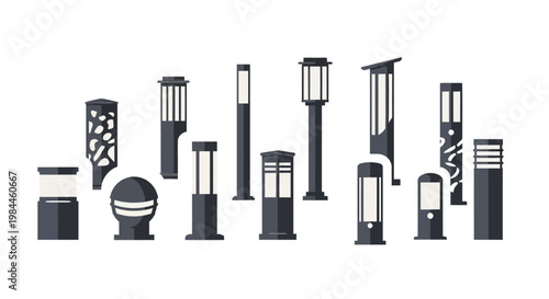 Various street lamps and light posts.