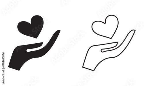 Hands Holding Heart Icons . Icon set of hands holding hearts, representing care, charity, support, protection, and compassion concepts for web and apps.