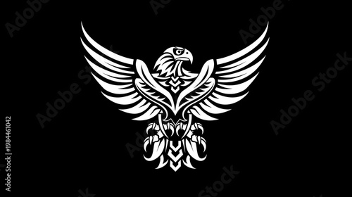 Elegant black and white eagle emblem with spread wings design