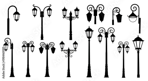 Various street lamps and light posts.